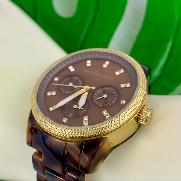 MICHAEL KORS JET SET CHRONOGRAPH GOLD PLATED CASE SWAROVSKI CRYSTALS STAINLESS - Picture 7 of 11